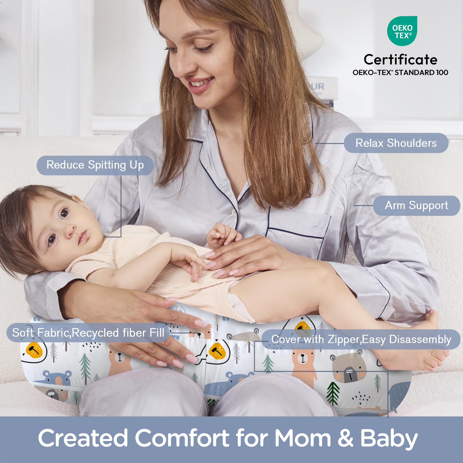 Little Grape Land nursing pillow wide cushion area enhances comfort and stability during feeds.