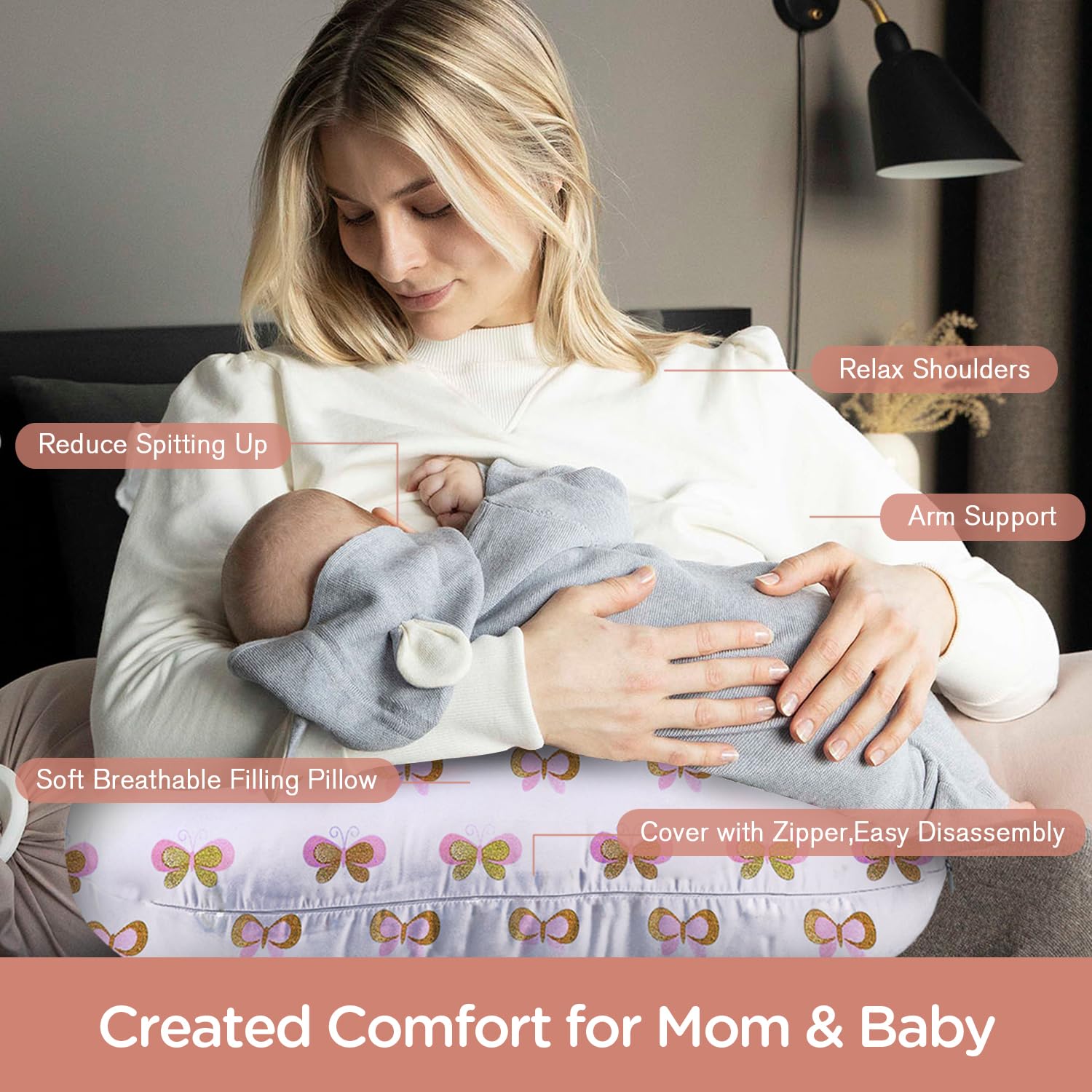 Little Grape Land nursing pillow wide design supports babies of all sizes