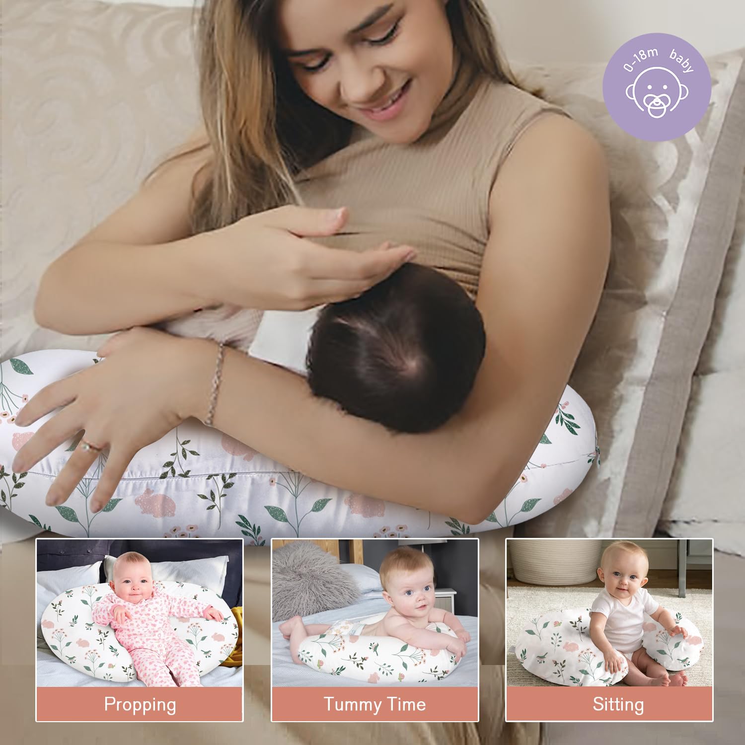 Little Grape Land wide-design nursing-pillow provides stable support for growing babies