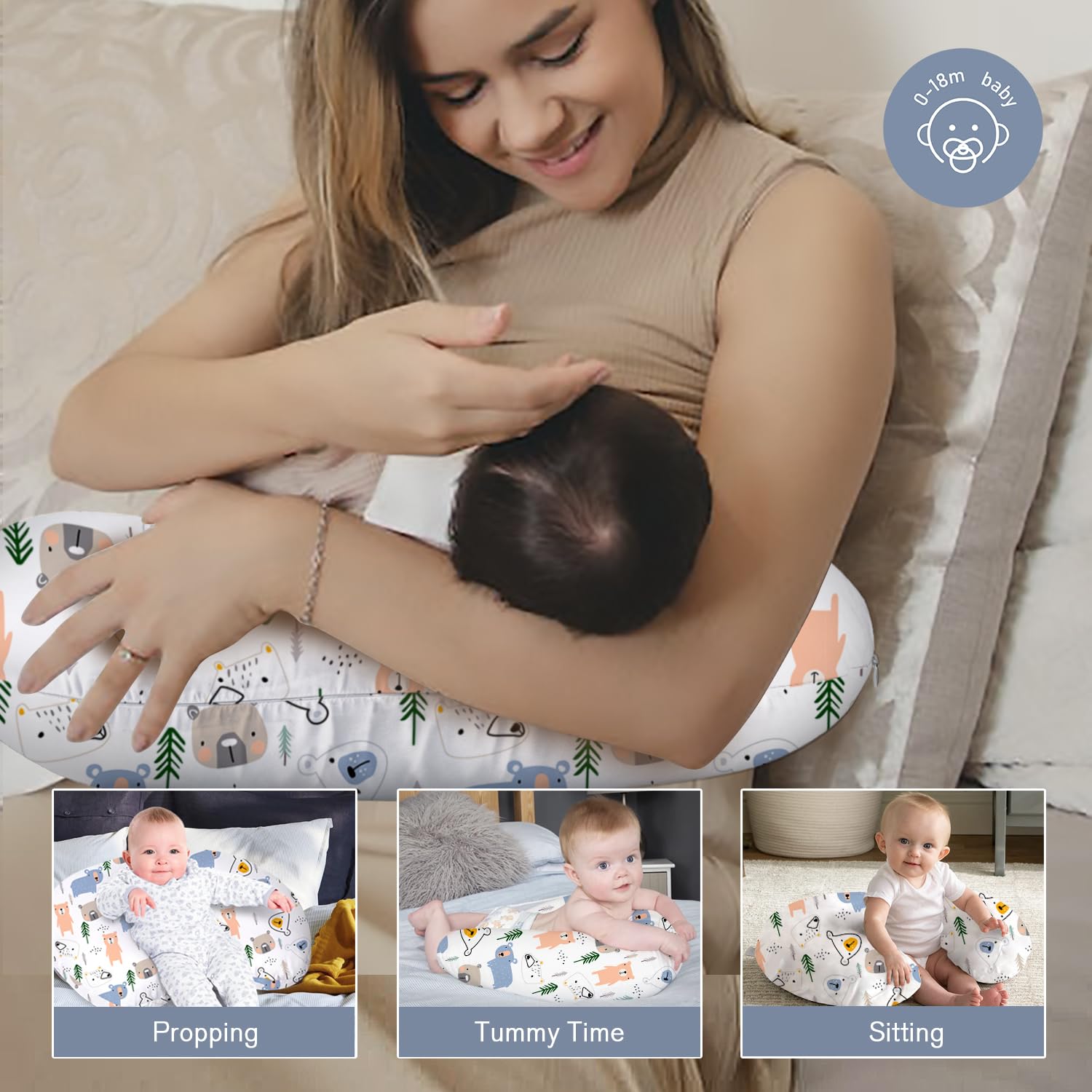 Little Grape Land nursing pillow wide firm base offers stable surface for growing babies.