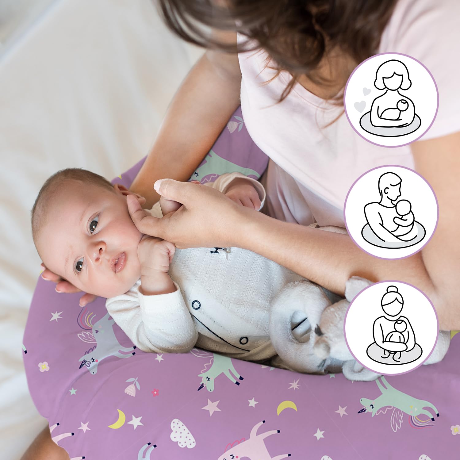 Little Grape Land wide, firm-design nursing pillow provides stable feeding surface.