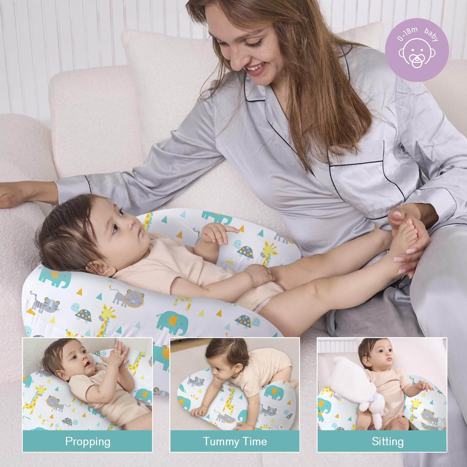 Little Grape Land nursing pillow wider cushion area demonstrates stable feeding support