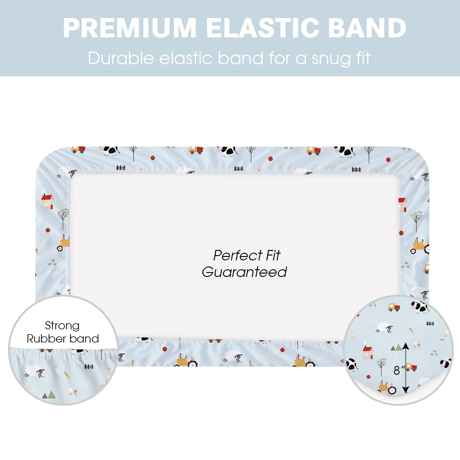 Little Grape Land toddler sheets feature 360-elastic edge for smooth, secure sleep surface