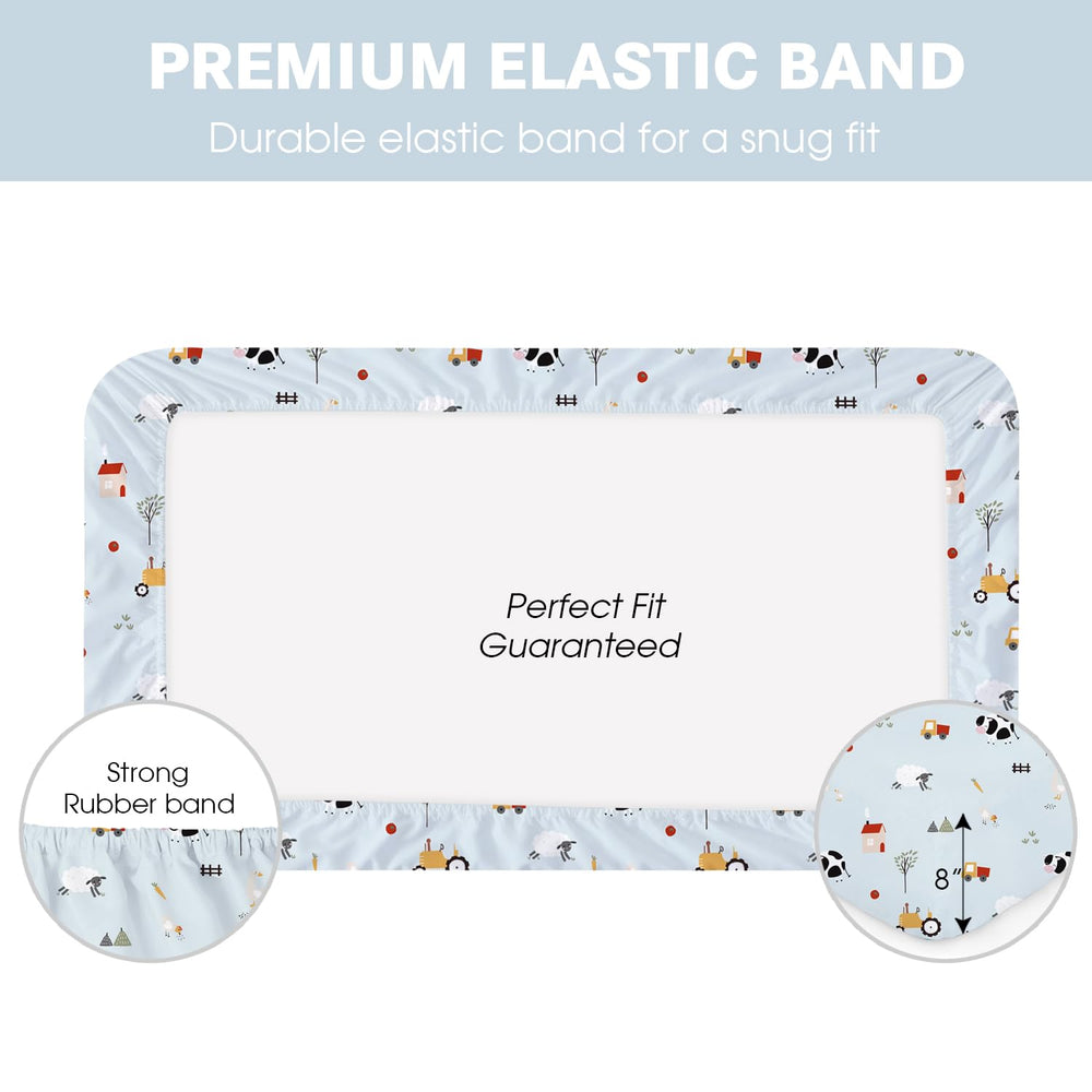 Little Grape Land toddler sheets feature 360-elastic edge for smooth, secure sleep surface