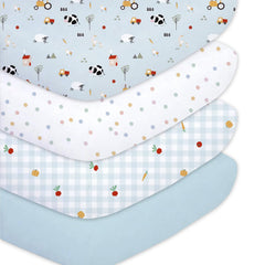 Little Grape Land toddler sheets blue sheep pack on crib mattress for soft cozy sleep