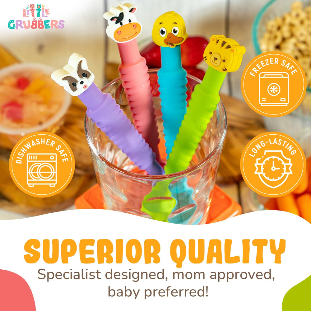 Little Grubbers dishwasher-safe spoon in action during busy mealtimes and quick cleanup.