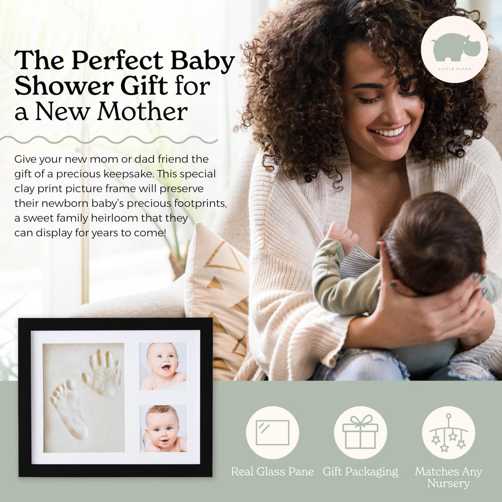 Little Hippo wood frame with fog-free glass protects baby prints for long-lasting display.