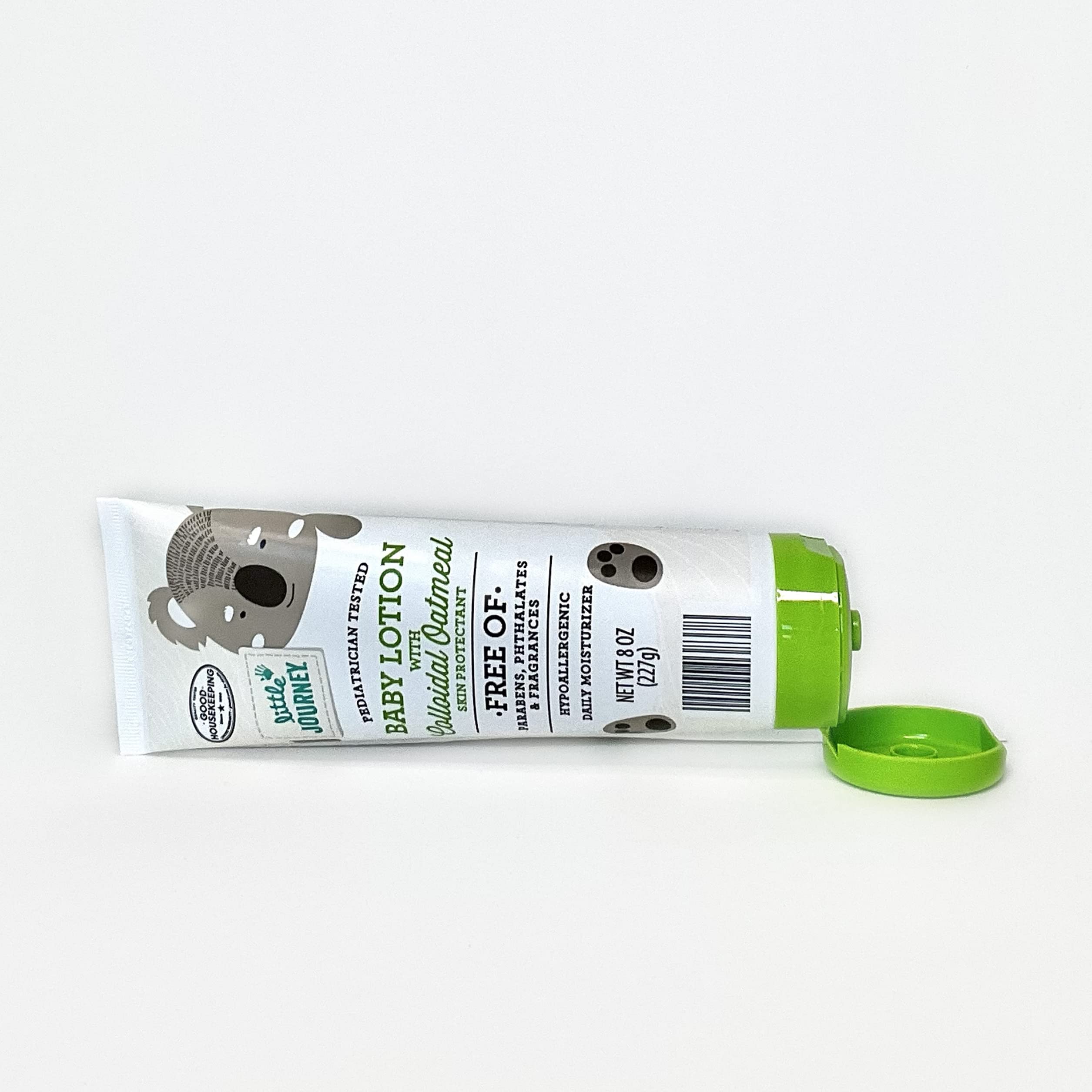 Little Journey fragrance-free claim badge indicates safe, fragrance-free care.