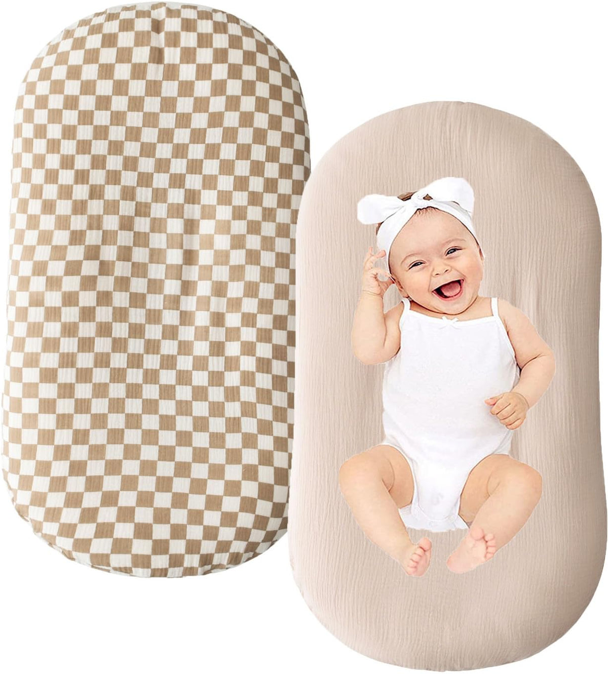 Little Jump checkered lounger cover on soft cotton, gentle for delicate newborn skin