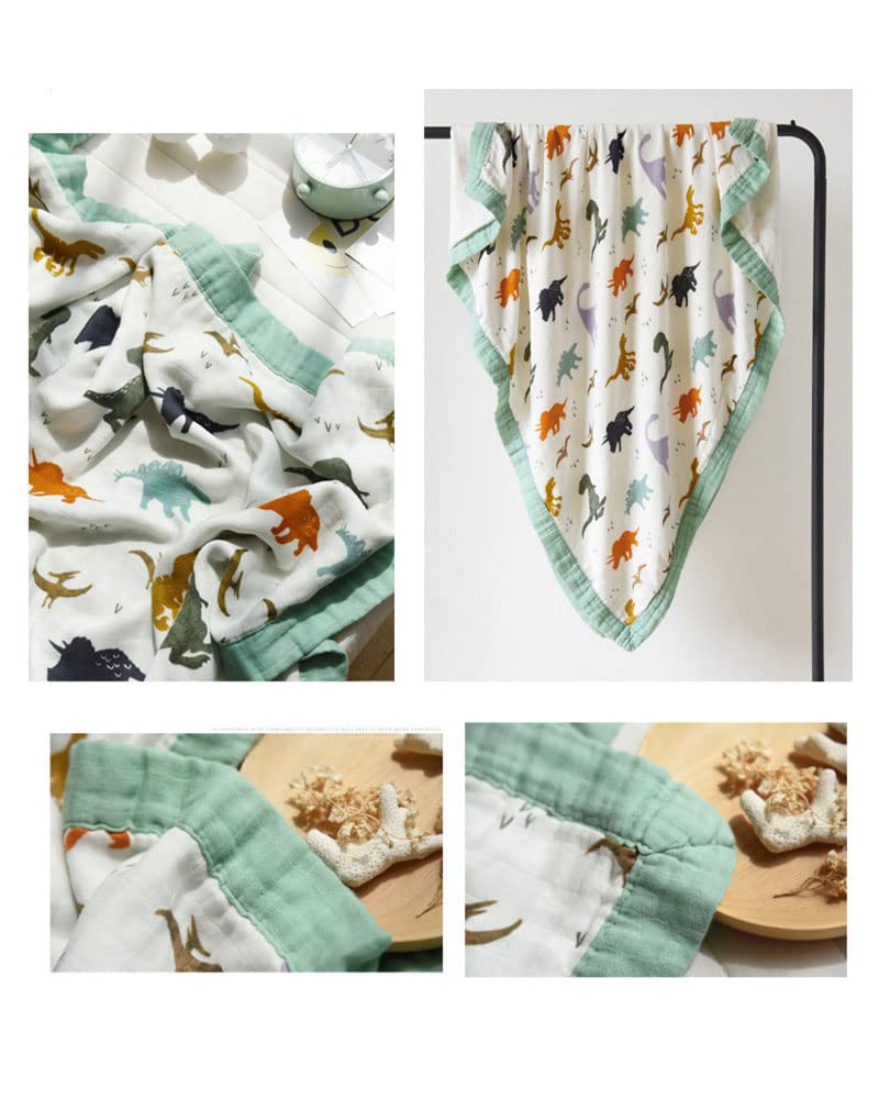Little Jump Dinosaur Muslin Blanket soft cotton-muslin texture enhances breathability and gentle warmth.
