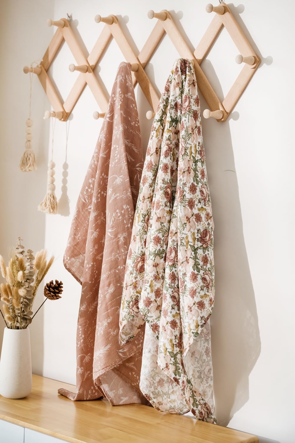 Little Jump boho floral muslin blanket close-up showing soft texture and light weave.