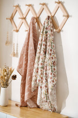 Little Jump boho floral muslin blanket close-up showing soft texture and light weave.