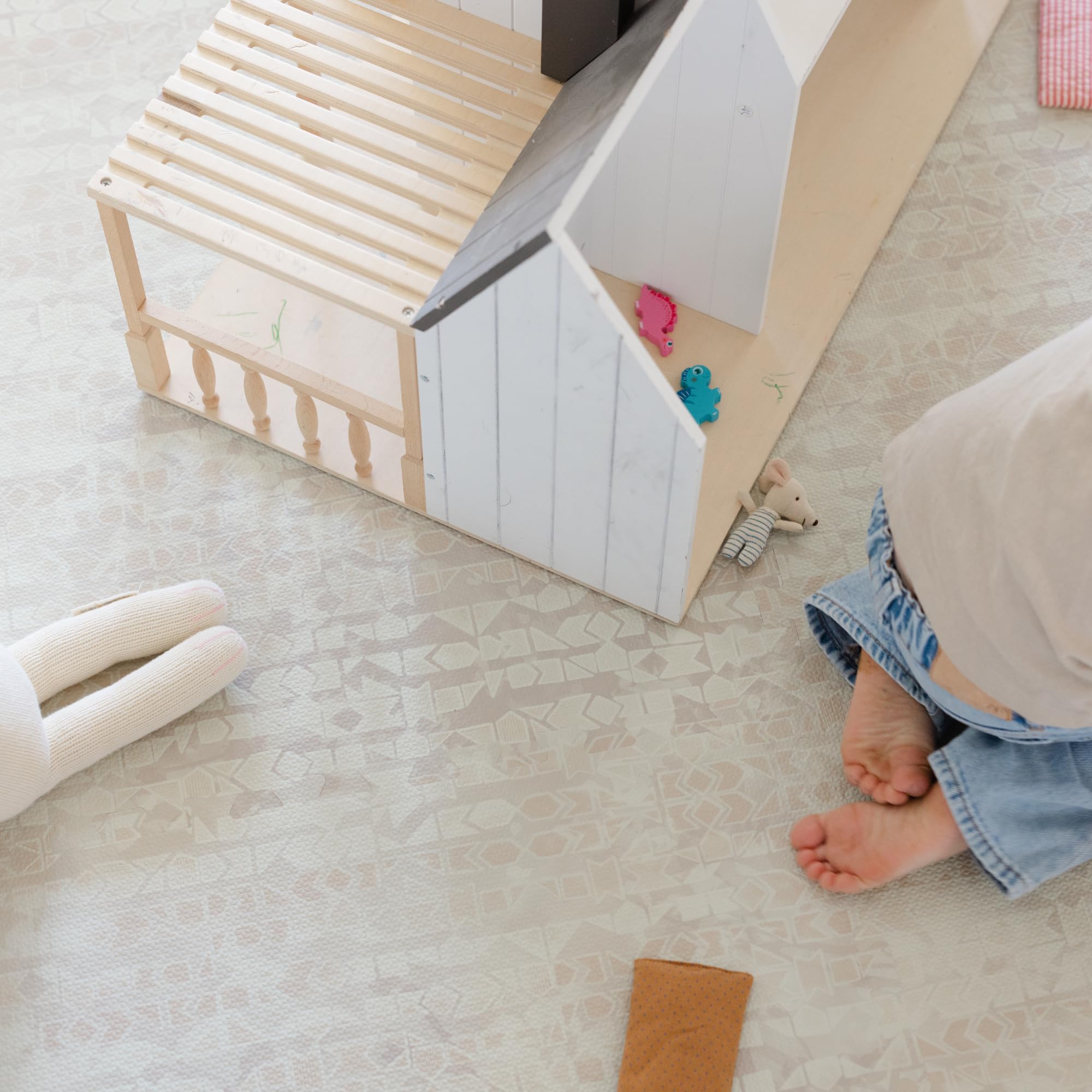 Little Landings Sandstone play mat laid in living room for safe exploration