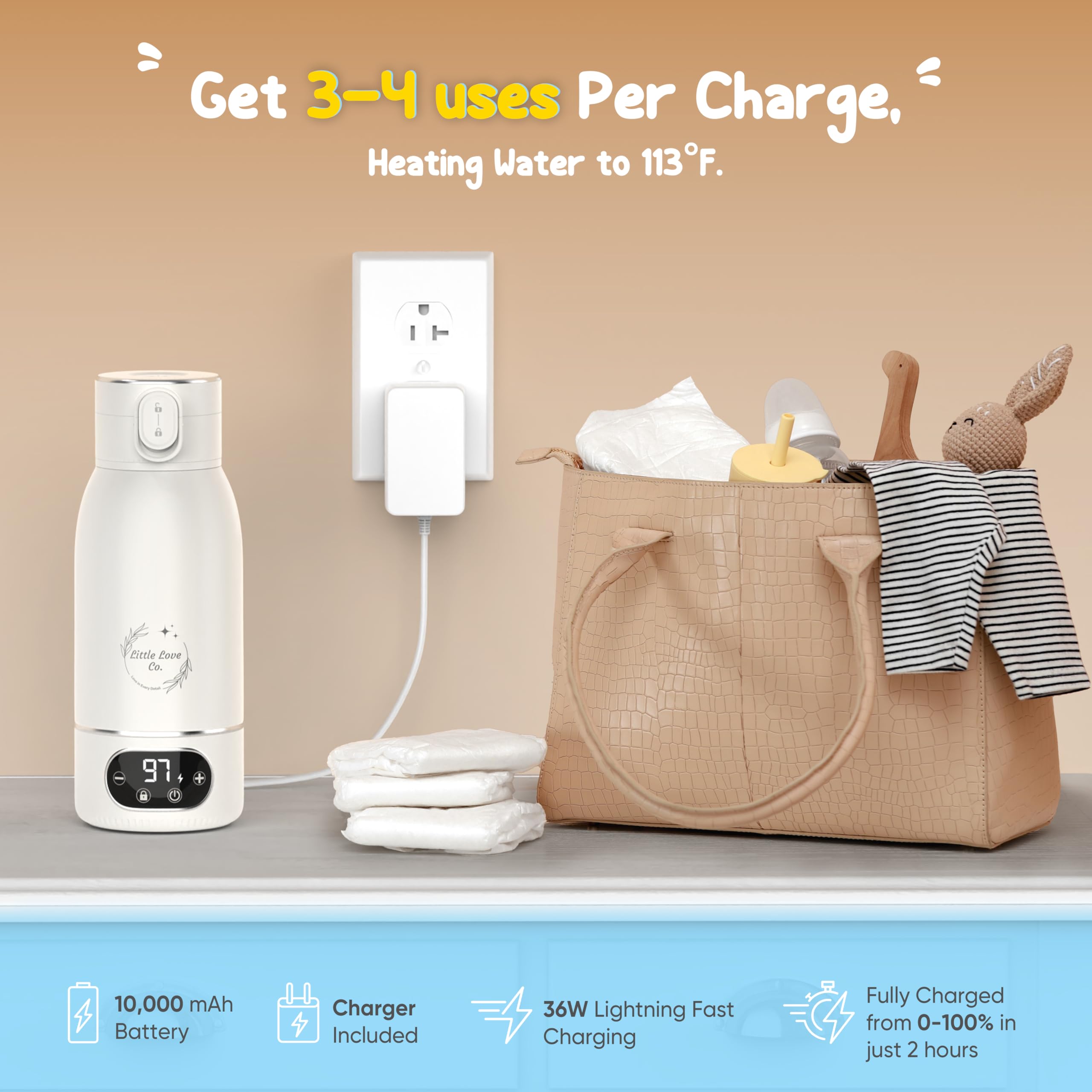 Little Love Co. bottle warmer in travel mode for on-the-go care.