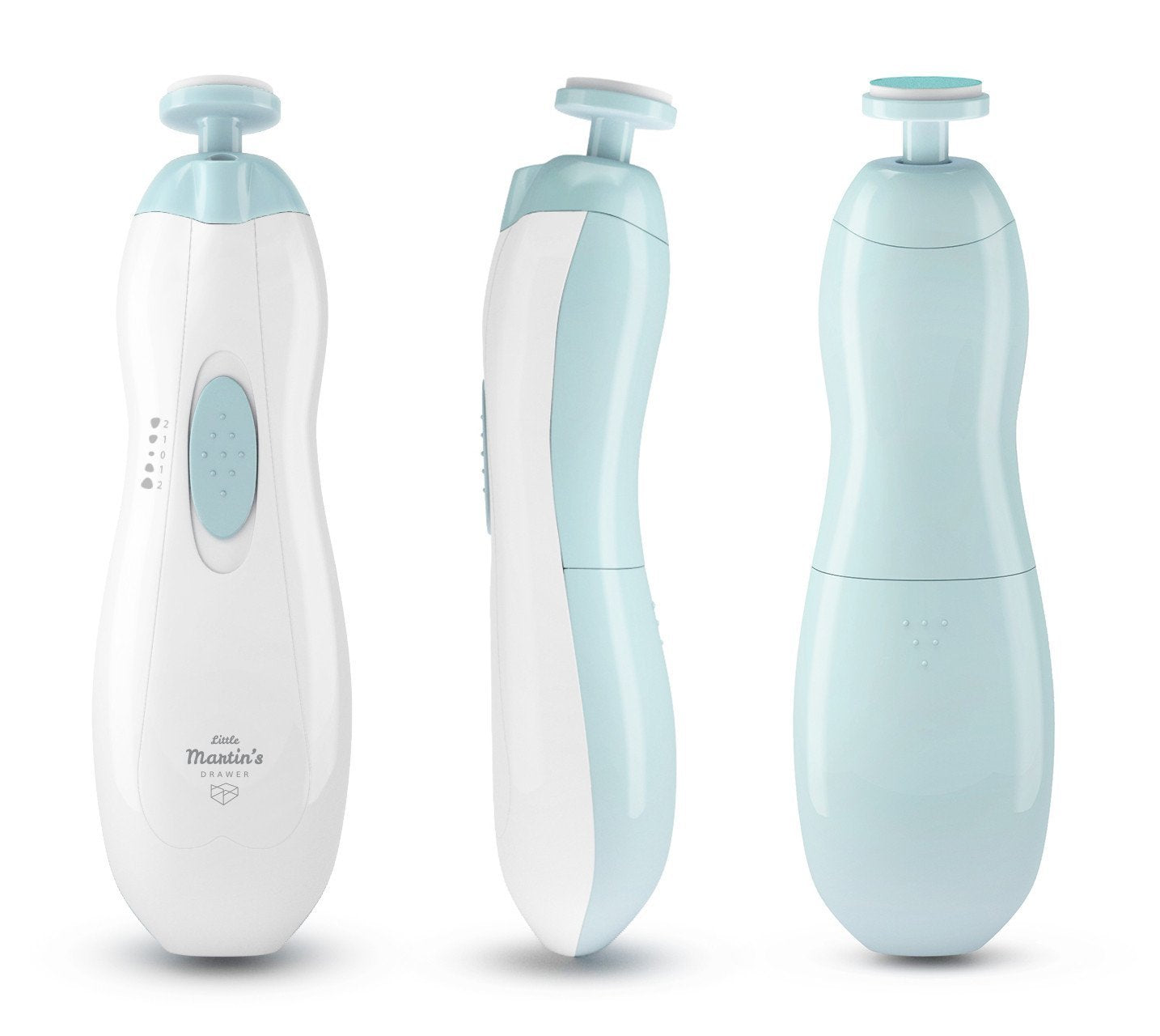 Little Martin's Drawer baby nail trimmer light side view shows whisper quiet operation.