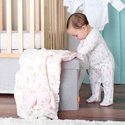 Little Me bunny security blanket featuring embroidery and rattle for engaging playtime.