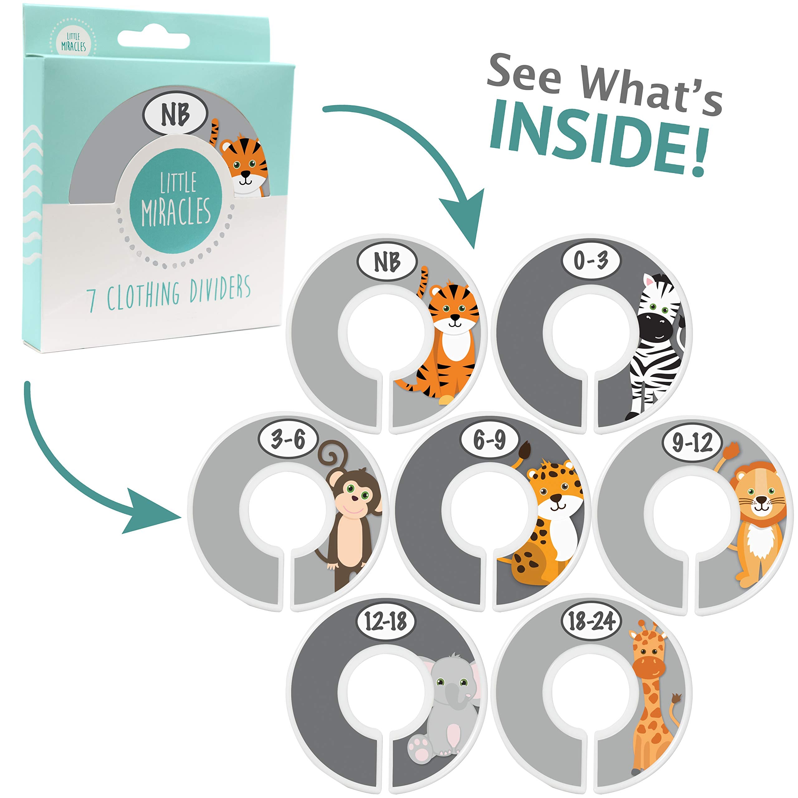 Little Miracles Safari closet divider Giraffe marks 18–24M for growth-ready closet