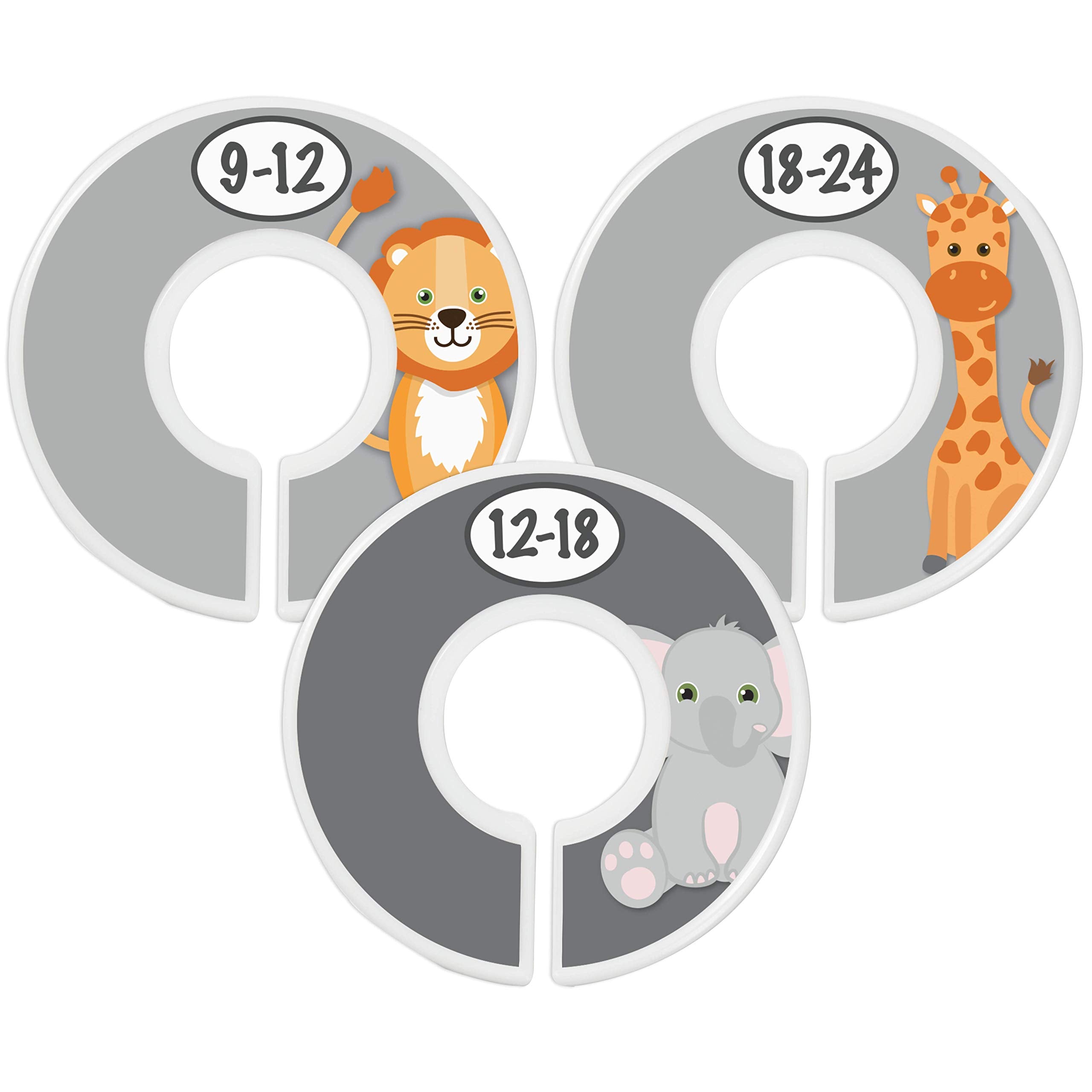 Little Miracles Safari closet divider Grey background complements gender-neutral nursery decor