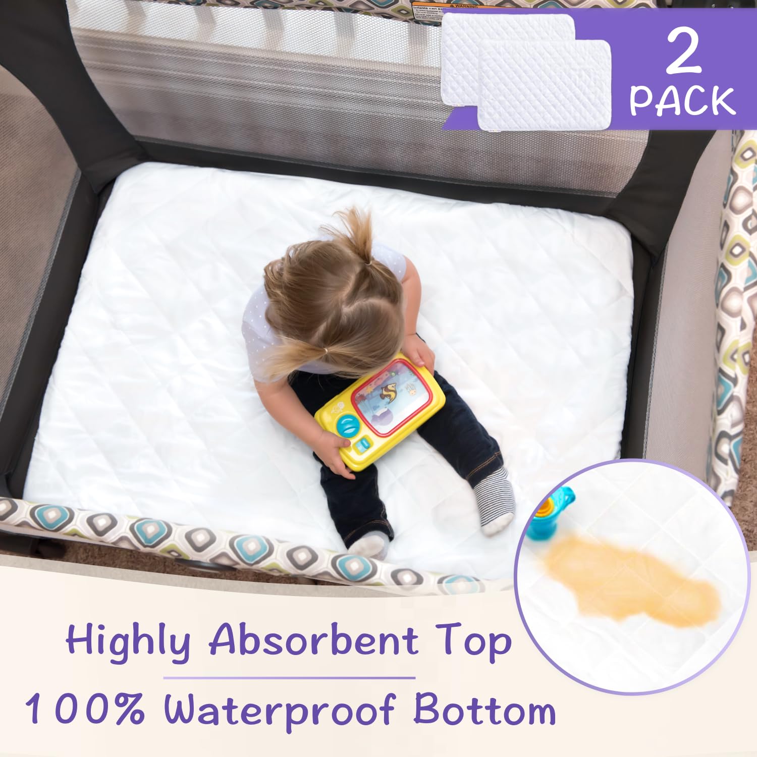 Little One's Pad waterproof lining close-up demonstrating leak protection