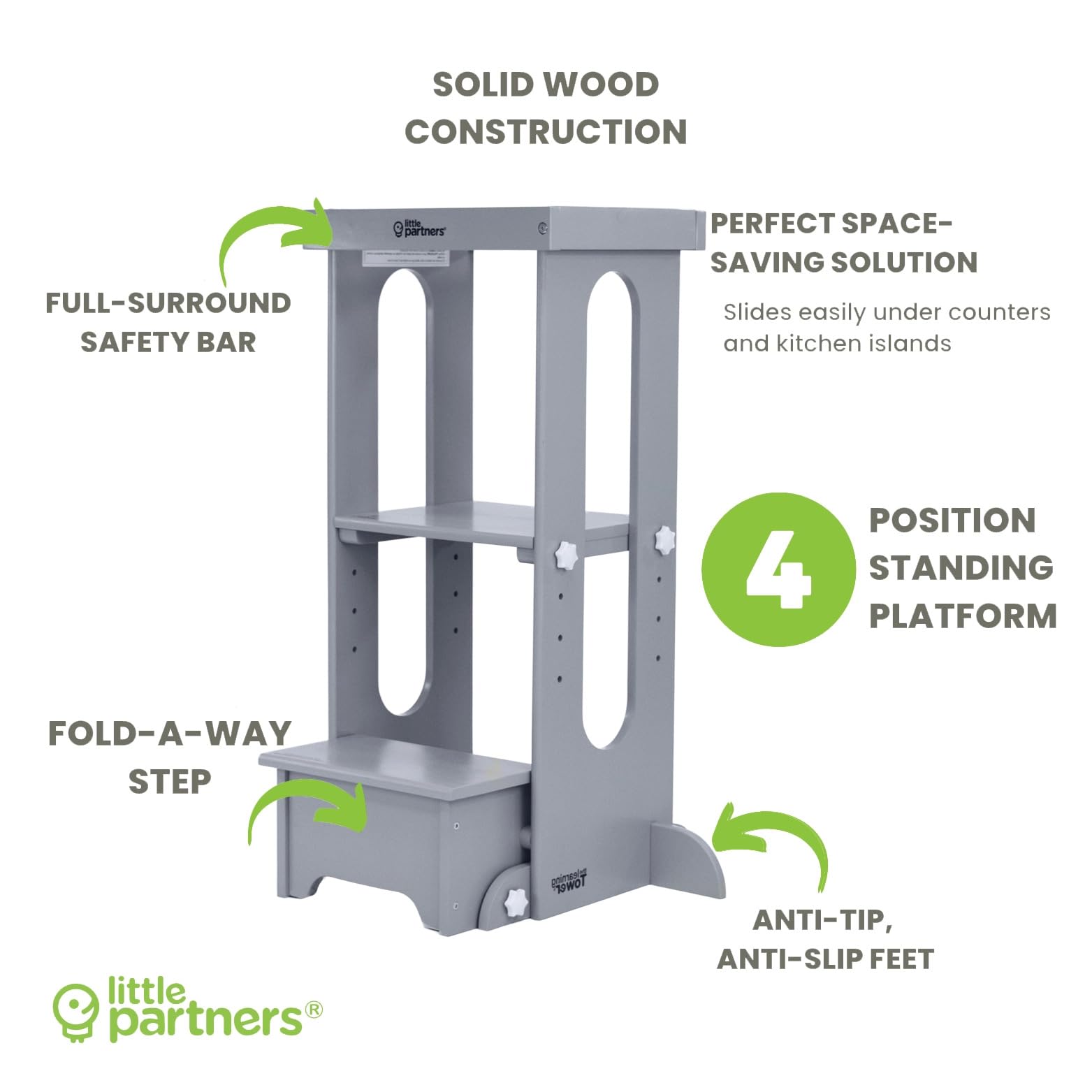 Little Partners dimensions-assembled-tower highlights a stable footprint for confident use.