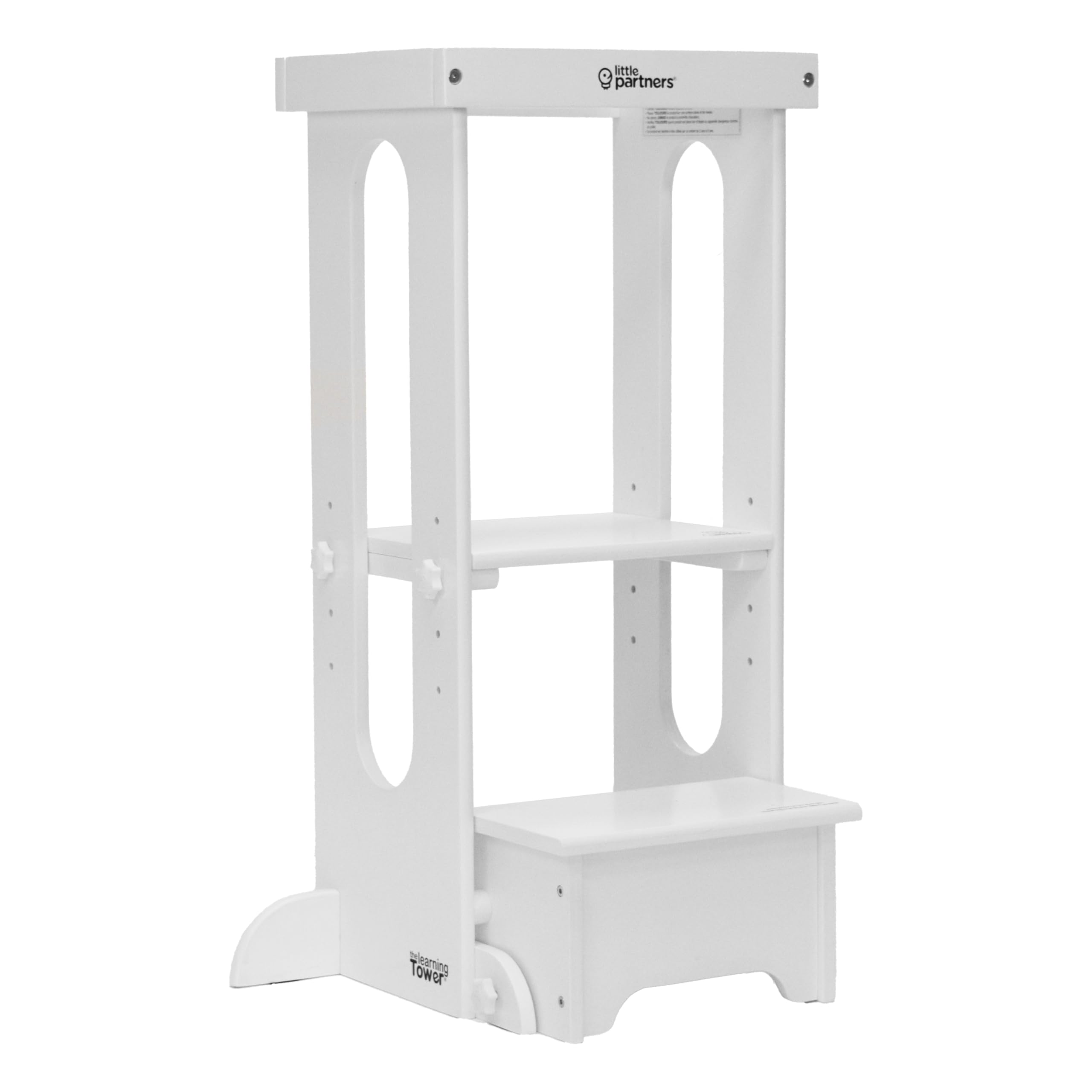Little Partners Foldable Toddler Tower soft white assembled for safe cooking participation