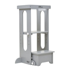 Little Partners Foldable Toddler Tower with wood construction supports safe kitchen exploration.