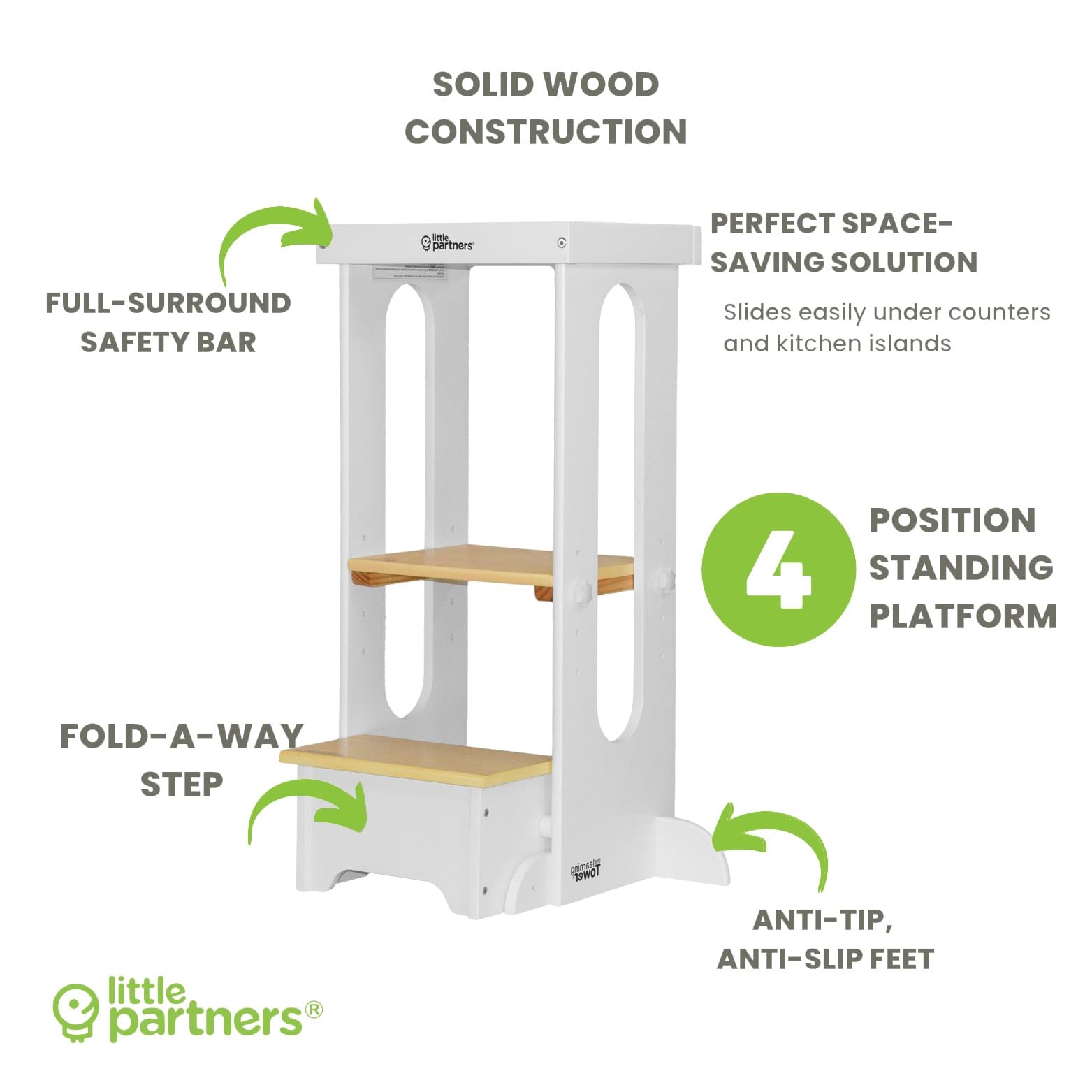 Little Partners dimensions and 150 lb capacity enable versatile use and durable longevity.