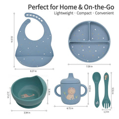 Little Rawr blue suction bowl securely sticks to trays during meals.