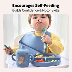 Little Rawr blue training straw cup supporting early drinking skills.