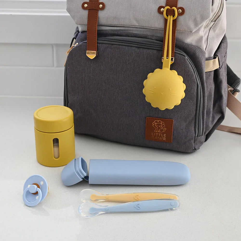 Little Rawr BPA-free silicone spoons emphasize safety and easy cleaning after meals.
