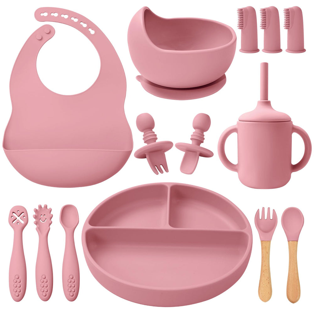 Little Rawr silicone baby feeding set 14pcs for mess-free meals.