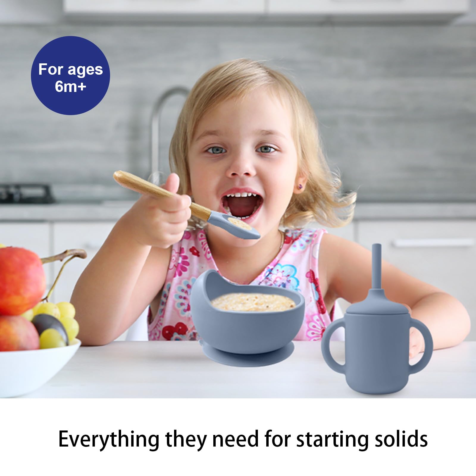 Little Rawr silicone feeding set suction bowl sticks to surfaces for stable meals