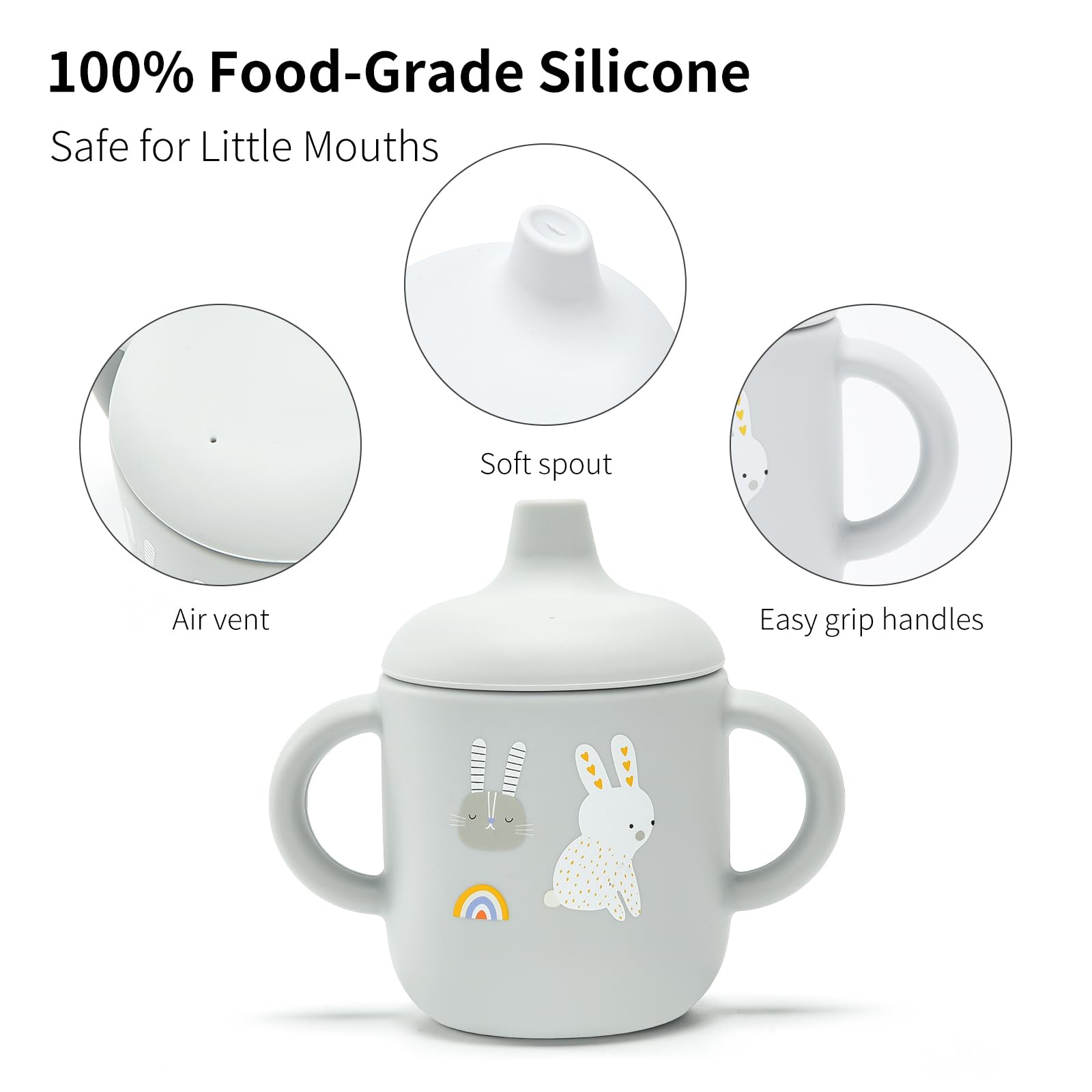 Little Rawr spill-resistant lid minimizes mess during meals and on-the-go.