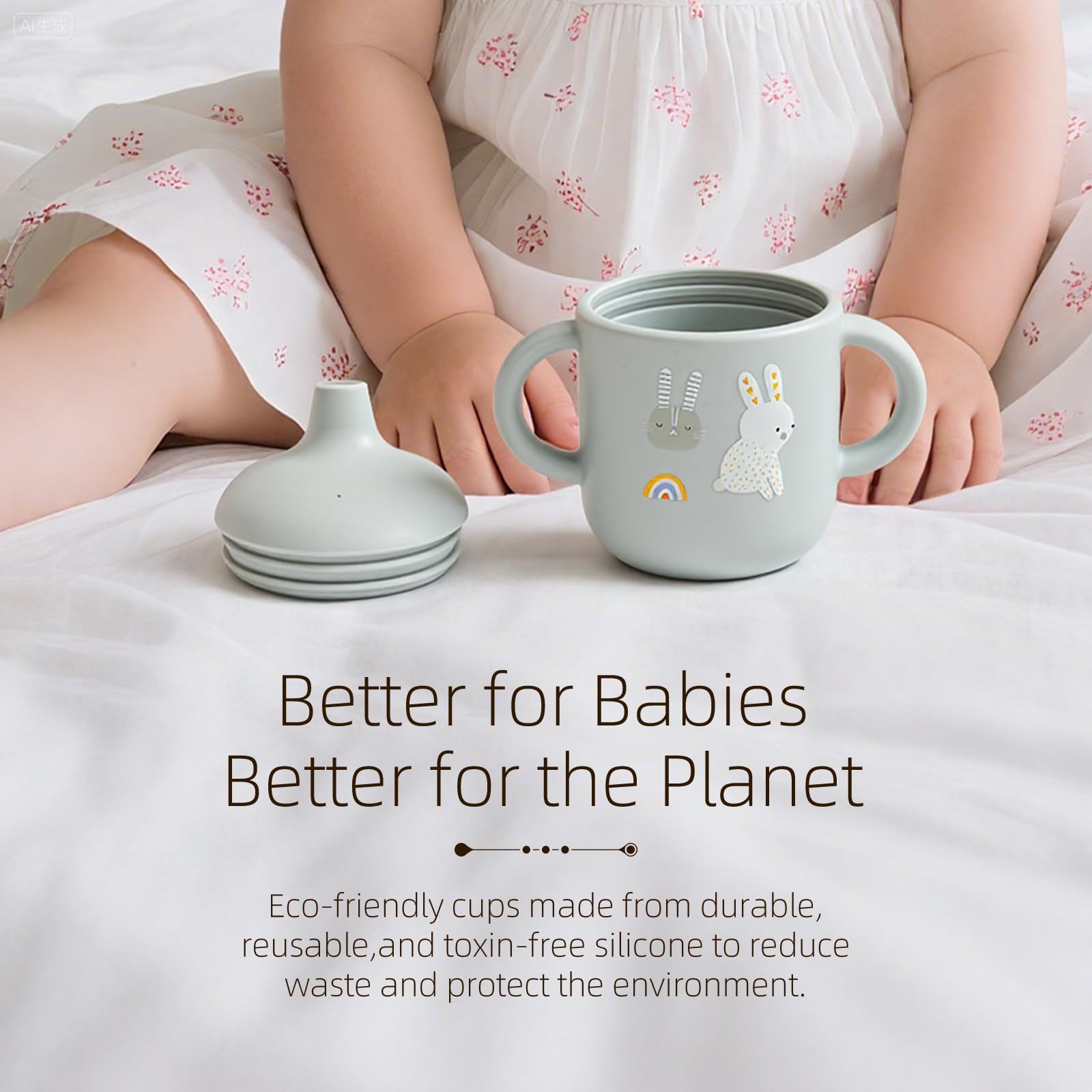 Little Rawr grey rabbit design suits both baby and toddler bottle-to-cup transitions.