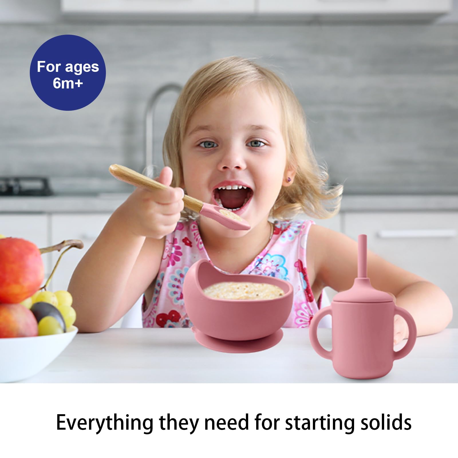 Little Rawr suction-divided plate with strong grip for self-feeding.