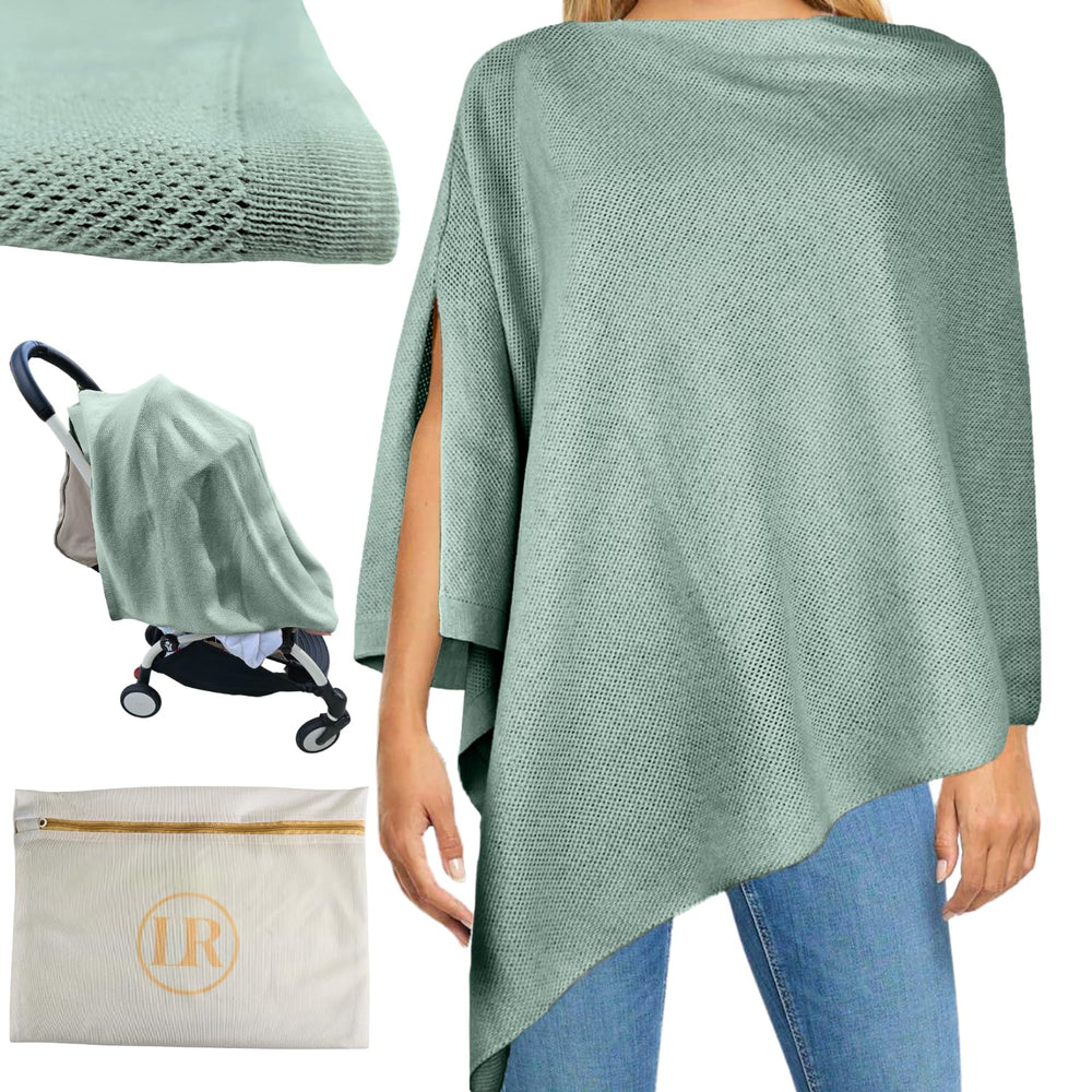 Little Rou Peekaboo nursing cover sage fabric close-up showing soft organic cotton blend for comfort