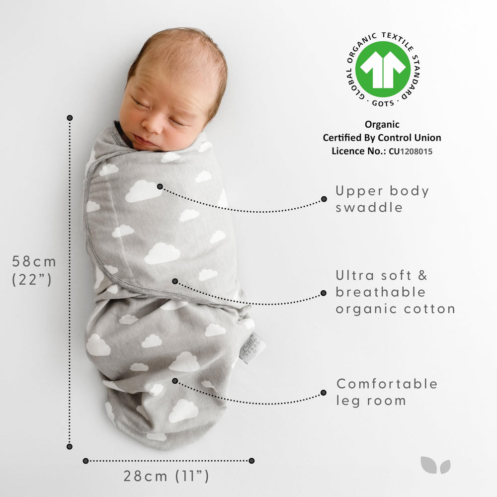 Little Seeds adjustable-swaddle Velcro closure demonstrates secure fit for wiggly infants