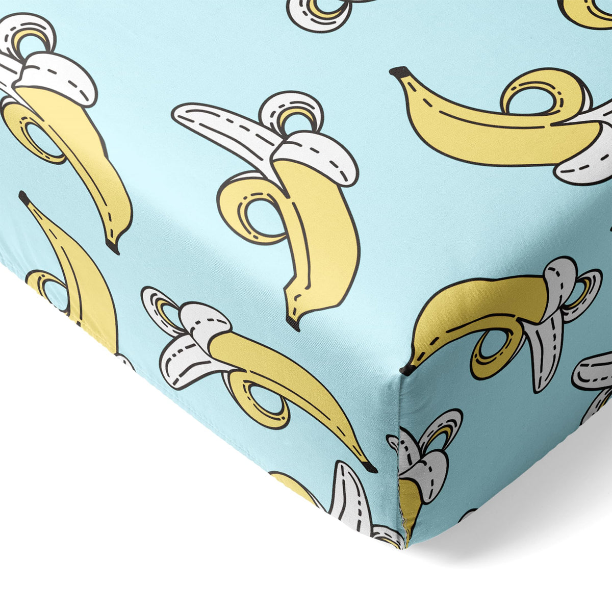 Little Sleepies Bananas crib sheet closeup showing buttery-soft bamboo texture for gentle sleep