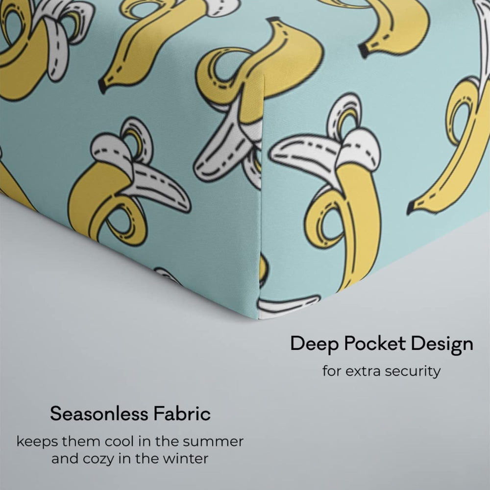 Little Sleepies crib sheet on mattress shows perfect 52x28 fit and secure elastic band