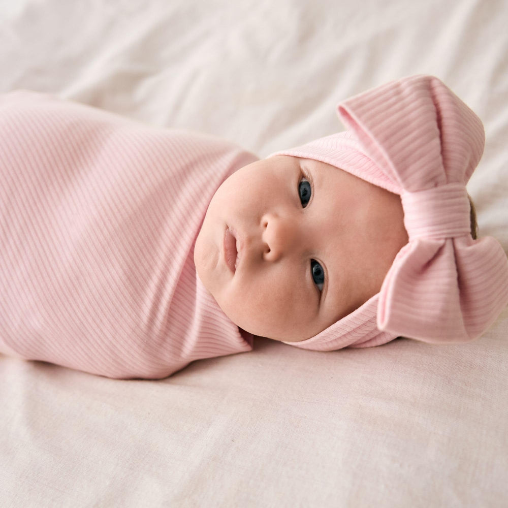 Little Sleepies Luxe Bow Headband Prima Pink close-up showing knot and ribbed fabric