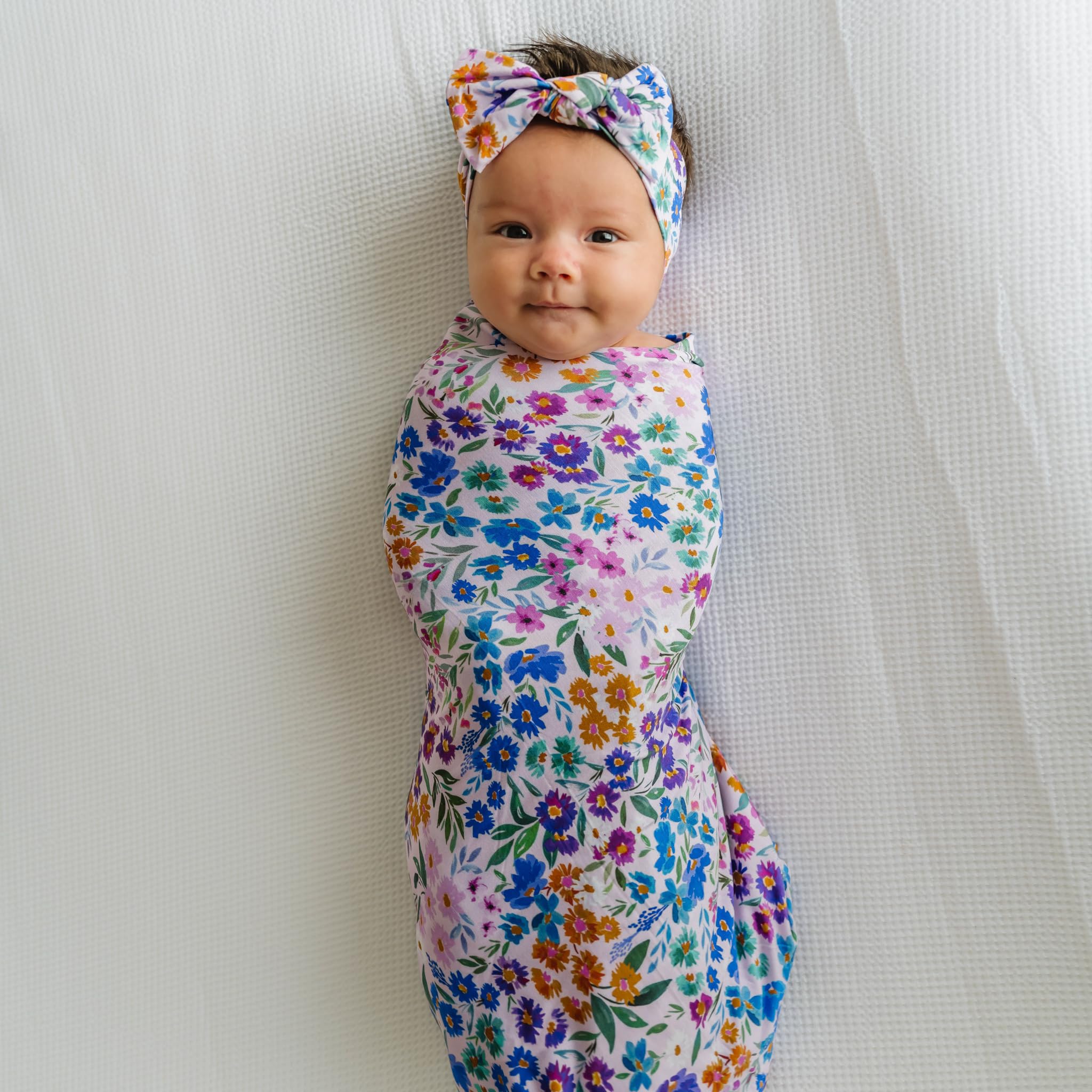 Little Sleepies Luxe Bow Headband Sweet Pea back view reveals adjustable tie-front design.