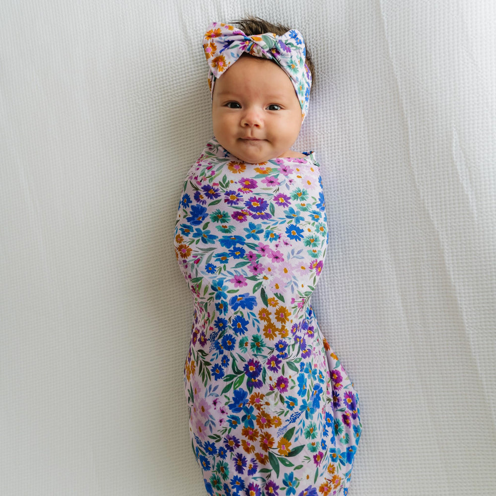 Little Sleepies Luxe Bow Headband Sweet Pea back view reveals adjustable tie-front design.