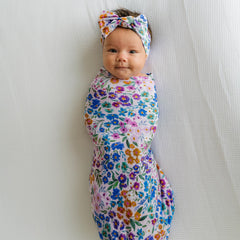 Little Sleepies Luxe Bow Headband Sweet Pea back view reveals adjustable tie-front design.