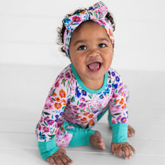 Little Sleepies Luxe Bow Headband Sweet Pea closeup knit emphasizes soft viscose from bamboo.