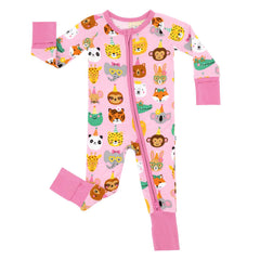 Little Sleepies pink party pals sleeper closeup shows ultra-soft fabric for sensitive skin