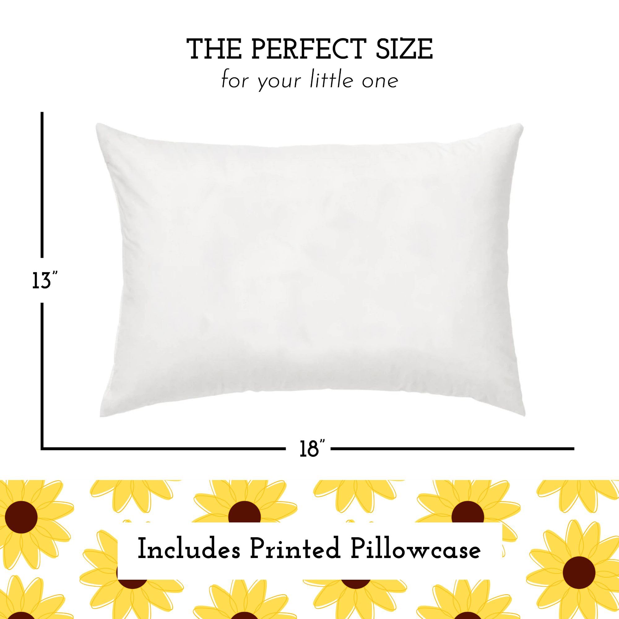 Little Sleepy Head sunflowers pillowcase closeup shows soft cotton and easy-wash comfort.