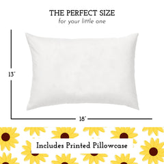 Little Sleepy Head sunflowers pillowcase closeup shows soft cotton and easy-wash comfort.