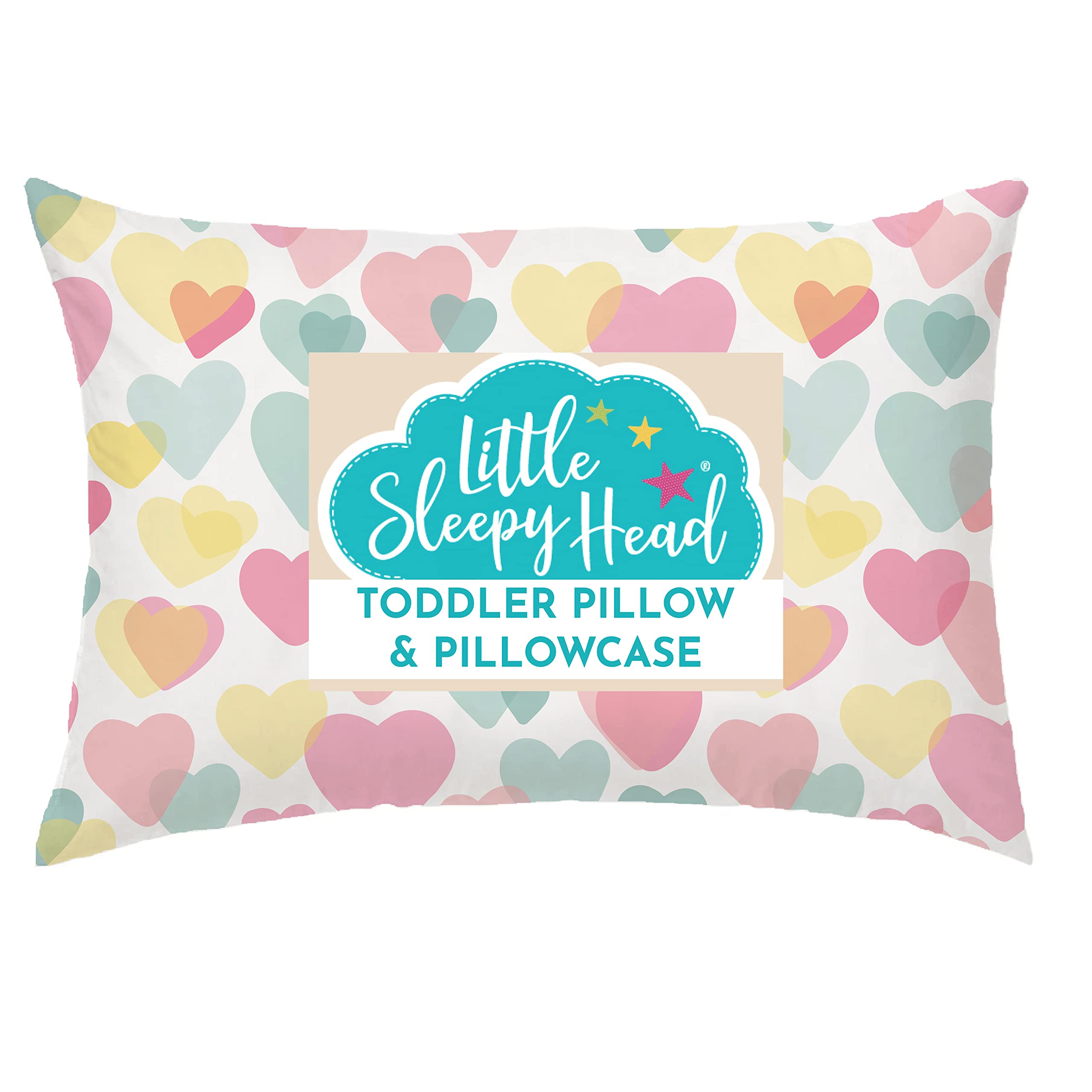 Little Sleepy Head toddler pillow 13x18 front view, compact size promotes cozy toddler sleep.