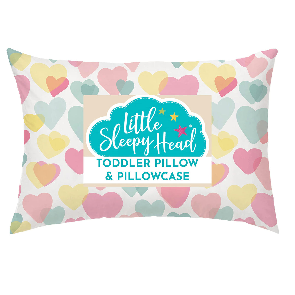 Little Sleepy Head toddler pillow 13x18 front view, compact size promotes cozy toddler sleep.