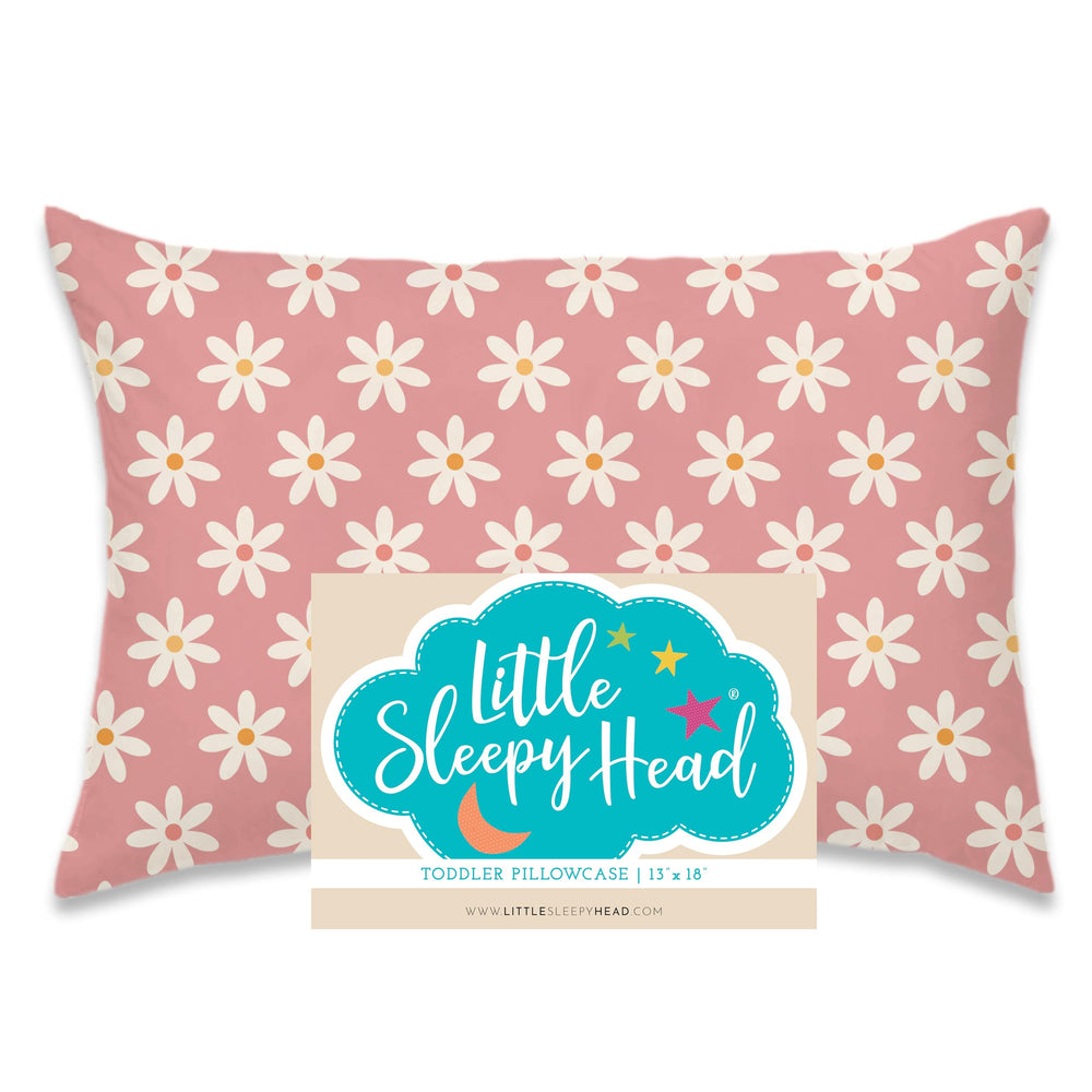 Little Sleepy Head daisies pillowcase packaging emphasizes easy care for busy families.